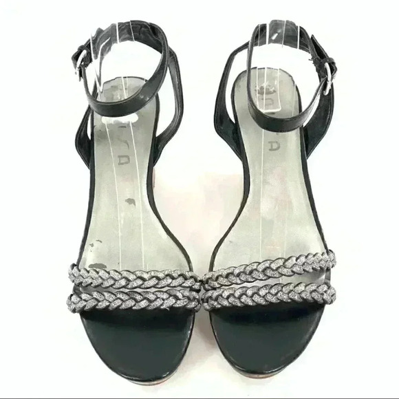 Unisa sandals 9.5 Unkylia black faux leather braided faux cork wedge platforms - Picture 2 of 14
